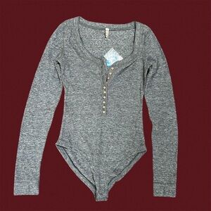 Grey Free People long sleeve thermal bodysuit